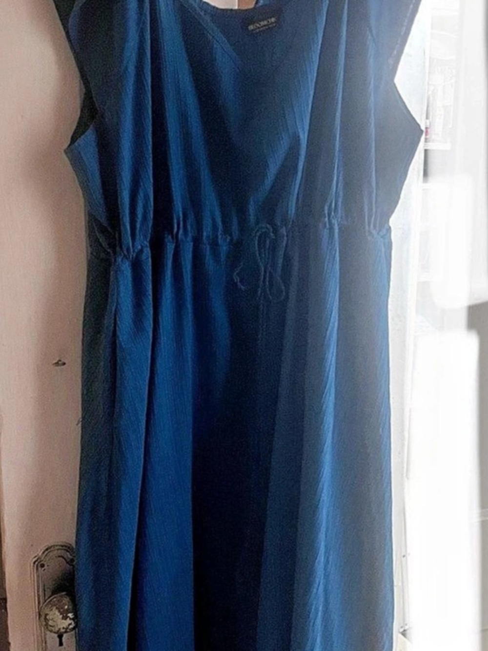 BLOOMCHIC Plain Ruched Drawstring Pocket Ruffle Tiered Maxi Dress Blue 18/20s